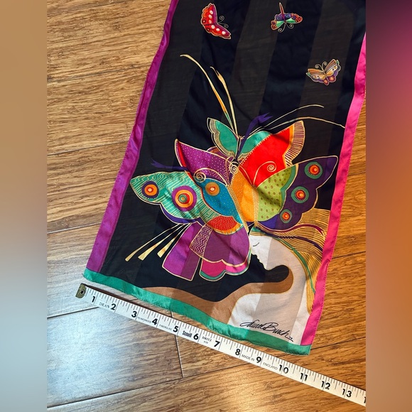 Vintage Laurel Burch 100% Silk Scarf Multicolor Butterfly Long Designer Wrap - Picture 15 of 16